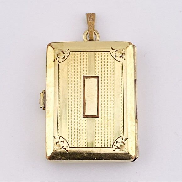Antique Edwardian Large Rectangular Locket Photo Pendant Yellow Gold Filled VTG - Picture 1 of 5